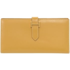 Excellent condition Hermès Bearn soufflet Vautadelact Paille long wallet, gold hardware, A stamp