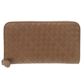 Excellent condition Bottega Veneta Intrecciato leather brown round zipper long wallet, 1467