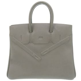 Hermes Excellent condition Hermès Shadow Birkin 25 in Swift leather with silver hardware and a B