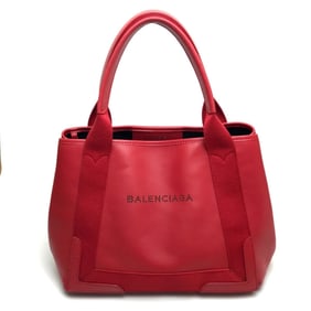 BALENCIAGA 339933 Navy Cabas S Tote Bag/Shoulder Bag in Red Leather for Women