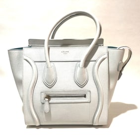 CELINE 167793 Tote Bag Micro Shopper Luggage Handbag Leather Women's White Off-White x Sky Blue