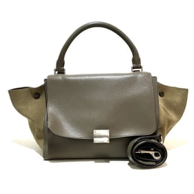 CELINE 2-way Trapeze Shoulder Bag/Handbag in Suede and Leather, Women's, Charcoal Gray