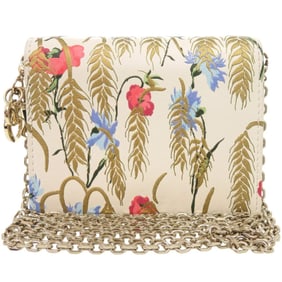 Excellent condition Christian Dior card holder, floral print leather, ivory shoulder bag 0125