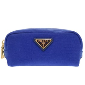 Excellent condition Prada Triangle Logo 1N0175 Canvas Blue Pouch 0742 PRADA