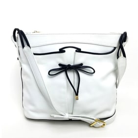 CELINE Ribbon Motif Shoulder Bag Leather Women's White/Black
