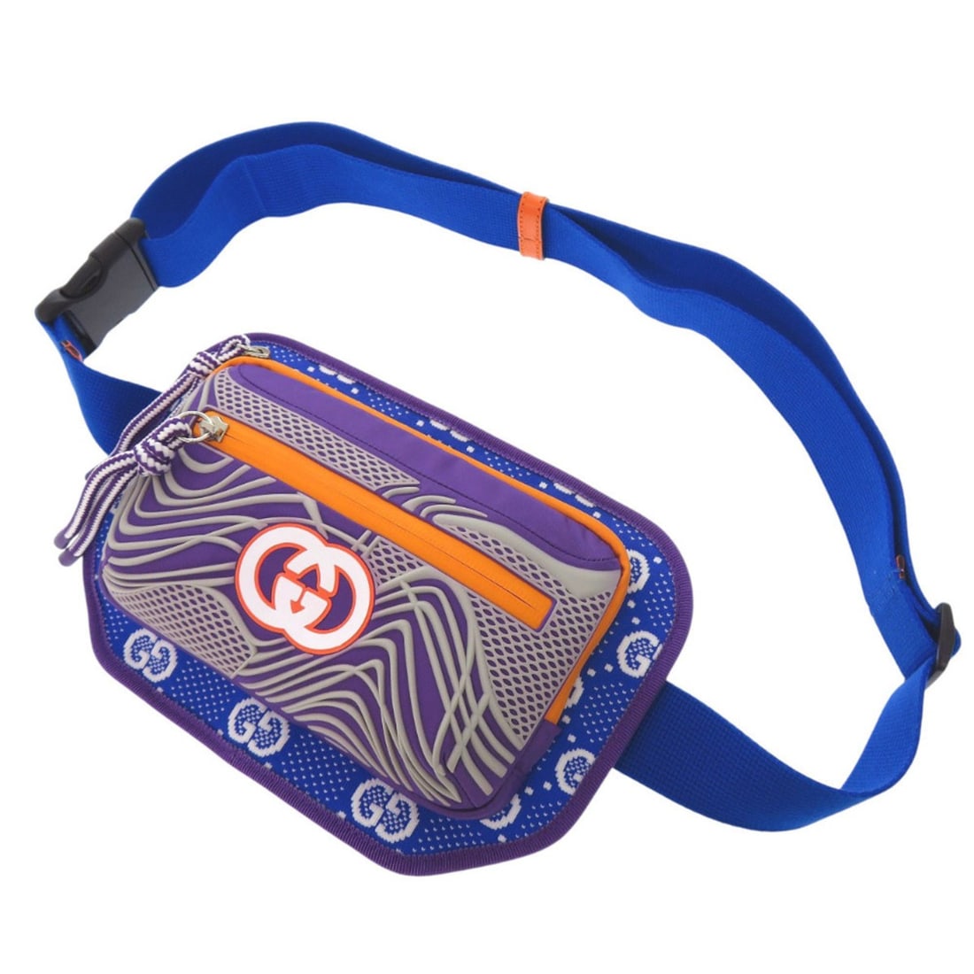 Unused Gucci GG Nylon and Belt Waist Bag 752102 Rubber Body in Blue, Purple, Orange 0365 GUCCI: --- Catalog ---Category: SizeSize (HxWxD): 20cm x 26cm / 7.87'' x 10.23''Category: DesignType: Fanny packColor: Blue, Orange, PurpleGender: WomenMaterial: Nylon , Rubber Category: GeneralMPN: 752102Br