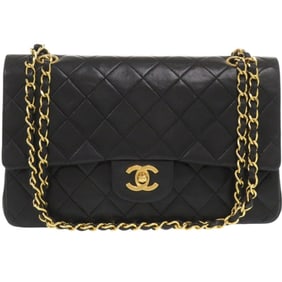 Chanel Matelasse 25 Double Flap Shoulder Bag, 1574, Lambskin, Gold Hardware, Black, Model No. 1