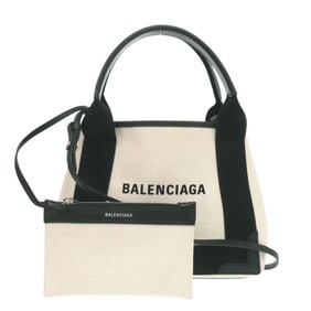 Like new Balenciaga Navy Cabas XS Canvas and Leather in Light Beige Black, 2-Way Handbag 0433