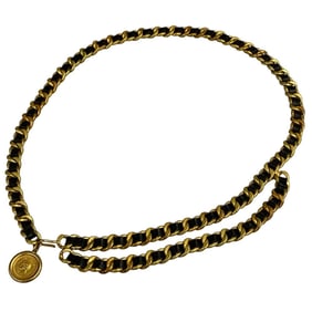 94P CHANEL 31 RUE CAMBON Chain Leather Belt GP Gold-Colored Black Women's