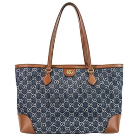 GUCCI Ophidia GG Denim Medium Tote Bag 631685 Indigo Brown Women's