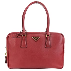 PRADA Prada Triangle Logo Plate Saffiano Leather Handbag Tote Bag Red Women's