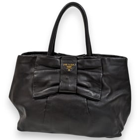 PRADA Fiocco Bow Ribbon Leather Tote Bag in Black for Women