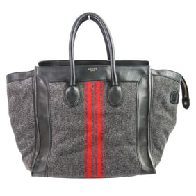 CELINE Leather and Wool Luggage Mini Shopper Tote Bag, Grey, Women's