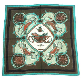 HERMES Hermes Carre 90 Scarf Muffler NEW SPRINGS New Spring Carriage Pattern Khaki x Light Blue 100%