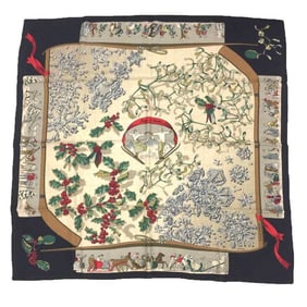 HERMES Hermes Cashmere Silk Scarf Muffler Carre 90 Neige d'Antan Last Year's Snow Black x Ivory