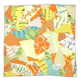HERMES Hermes Carré 70 Les Petits Papier d'Herm's (Les Papiers) Yellow Silk Scarf
