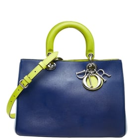 Christian Dior Dior Diorissimo Handbag/Shoulder Bag, 2-Way, Navy Blue/Green Leather, Women's,
