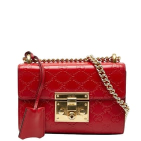 Gucci Guccissima Padlock Chain Shoulder Bag 409487 Black Gold Leather Women's GUCCI