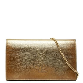 Saint Laurent YSL logo chain shoulder bag in gold leather for women.