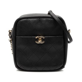 CHANEL Matelasse Coco Mark Chain Shoulder Bag in Black Leather for Women
