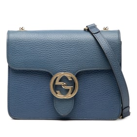 Gucci Interlocking G Chain Shoulder Bag 510304 Blue Leather Women's GUCCI