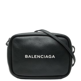 Balenciaga logo shoulder bag in black leather for women.
