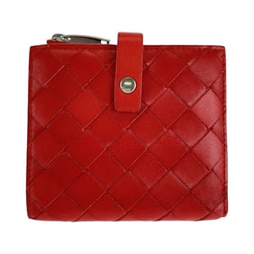 BOTTEGA VENETA Maxi Intrecciato Red Leather Folding Wallet with Silver Hardware, Compact for Women