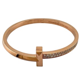 Tiffany T-One Wide Hinge Bangle with Diamonds, 18k Gold, Men's, Pre-owned, TIFFANY & Co.