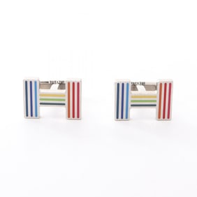 Hermes Hermès Quiz Rainbow Cufflinks, Men's Metal Silver and Multicolor