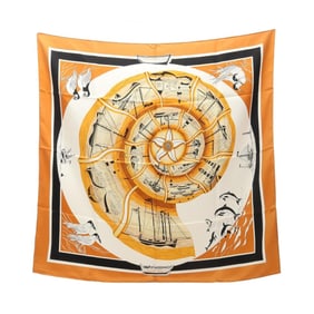 Hermès HERMES Carré 90 COMPAGNONS DE MER Silk Scarf for Women in Brown Multicolor