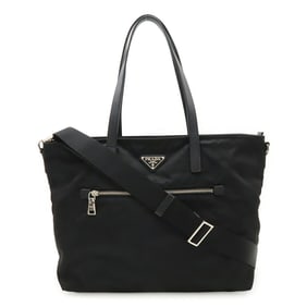 PRADA Triangle Tote Bag Shoulder Nylon Leather NERO Black 1BG842