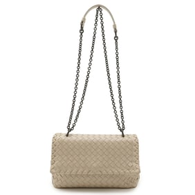 BOTTEGA VENETA Intrecciato Baby Olympia Shoulder Bag with Chain Tote in Beige Leather