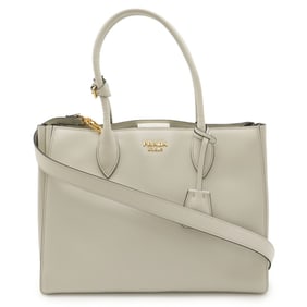 PRADA Bibliothèque Tote/Shoulder Bag in City Calf Leather, TALCO, Off-White, Purchased at an