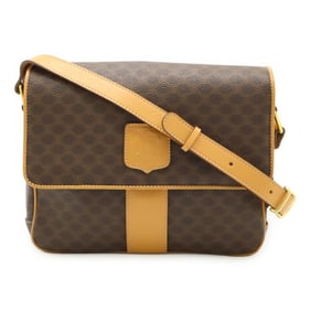 CELINE Macadam Shoulder Bag/Pochette in PVC and Leather, Dark Brown, Beige