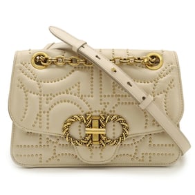 Salvatore Ferragamo Gancini flap bag, chain shoulder leather, pink beige, GG-21H820