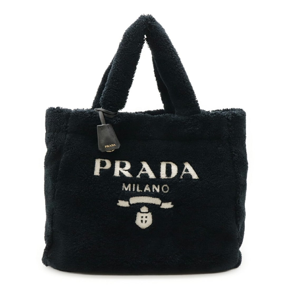 PRADA SPUGNA Terry Tote/Shoulder Bag, Triangle Fabric, NERO, Black, 1BG130: --- Catalog ---Category: SizeSize (HxWxD): 35cm x 38cm x 15cm / 13.77'' x 14.96'' x 5.9''Category: DesignType: Shoulder bag, Tote bagColor: Bianco, Black, Nero, WhiteGender: WomenMaterial: Fabric Inne