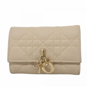Christian Dior Cannage Leather Wallet, Beige, Champagne, Women's