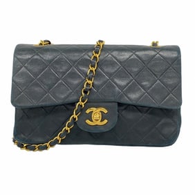 Chanel Matelasse Shoulder Bag with Double Flap and Chain, Lambskin, Black, Women's