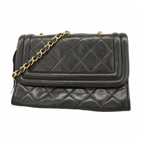 Chanel Shoulder Bag with Matelasse Chain Bag, Lambskin, Black, Women's