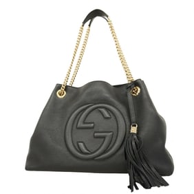 Gucci Soho Shoulder Bag 536196 Leather Black Champagne Women's