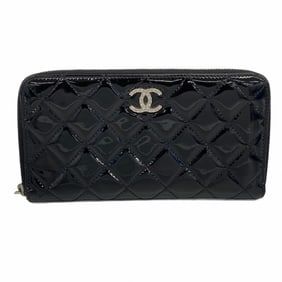 Chanel Brilliant Patent Leather Long Wallet, Black, Women's