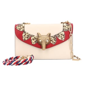 Pre-owned Gucci Fox Broche Shoulder Bag, Leather, Beige, Women's, 466433