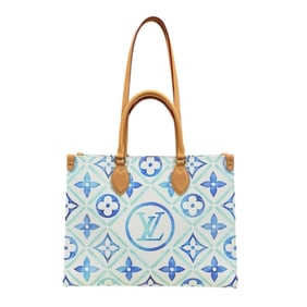 Pre-owned Louis Vuitton On the Go MM LV Monogram Tile Shoulder Bag, PVCM11262, Blue, Women's, 2-Way