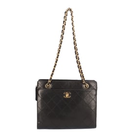 Chanel Matelasse Coco Mark Shoulder Bag, Lambskin, Black, Women's, Pre-owned, with Chain
