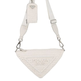 Prada Triangle Raffia Shoulder Bag 1BH190 PRADA White