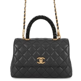 CHANEL Matelasse Handbag with Coco Mark, Handle, Lambskin, and Beads A92990 2-Way