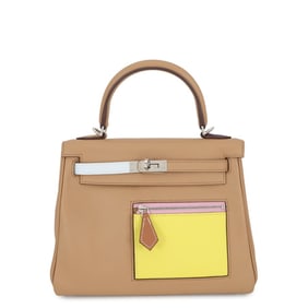 Hermes Hermès Kelly 25, insulated, Colormatic, Chai/Bleu Plume/Lime/Swift, U-stamped, 2-way