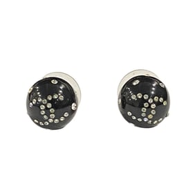 08A CHANEL Coco Mark Rhinestone Ball Stud Earrings, Black, Women's