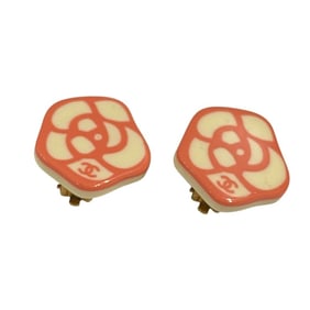 03P CHANEL Camellia Coco Mark Plastic Earrings, Pink x Ivory, Women's