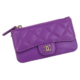 CHANEL Caviar Leather Matelasse Coco Mark Fragment Case Wallet/Coin Case/Business Card AP2570 Purple
